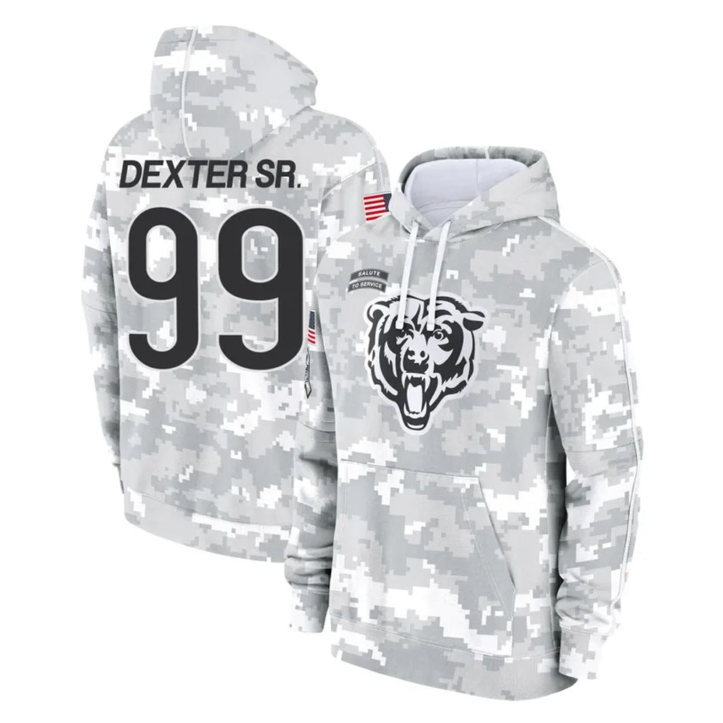 C.Bears #99 Gervon Dexter Sr. Player Arctic Camo Salute to Service Pullover Hoodies Limited Qdoa Stitched Jerseys