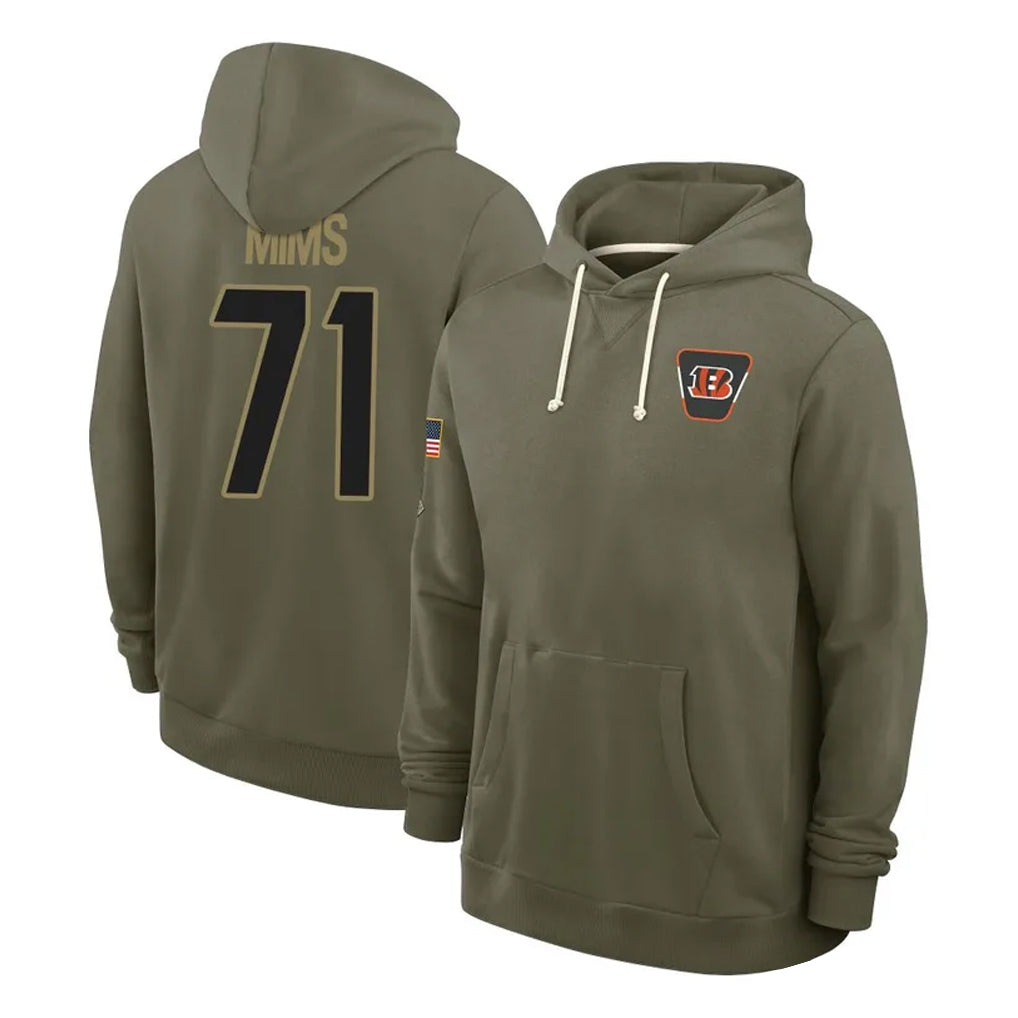 C.Bengals #71 Amarius Mims Player Olive Salute to Service Pullover Hoodies Limited Qdoa Stitched Jerseys