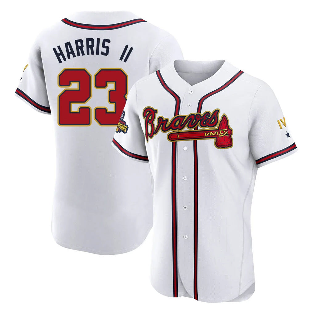 A.Braves #23 Michael Harris II Player White Gold Limited Elite Home Game Qdoa Stitched Jerseys
