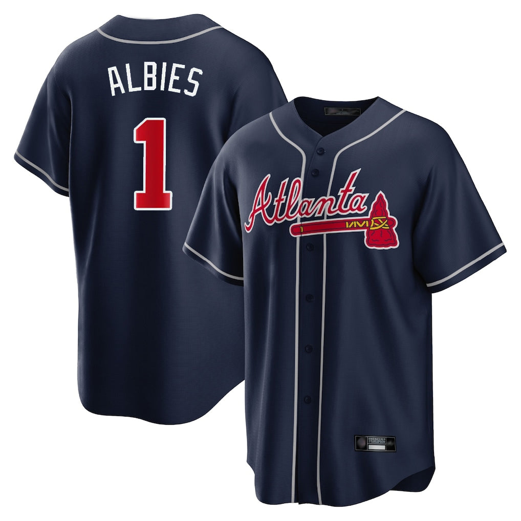 A.Braves #1 Ozzie Albies Player Navy Home Game Qdoa Stitched Jerseys