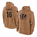C.Bengals #16 Joe Flacco Player Brown Salute to Service Pullover Hoodie Limited Qdoa Stitched Jerseys