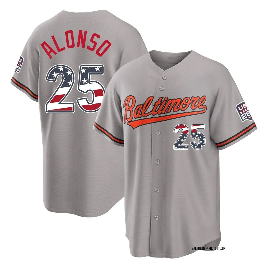 B.Orioles #25 Pete Alonso Player Gray USA 250 Fourth of July Home Game Qdoa Stitched Jerseys