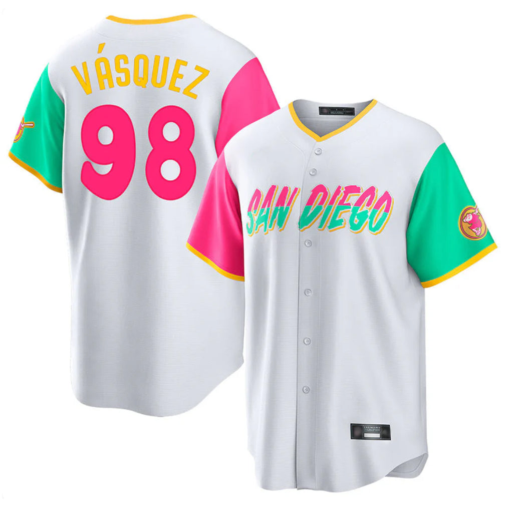 S.Diego Padres #98 Randy Vasquez Player White City Connect Home Game Qdoa Stitched Jerseys
