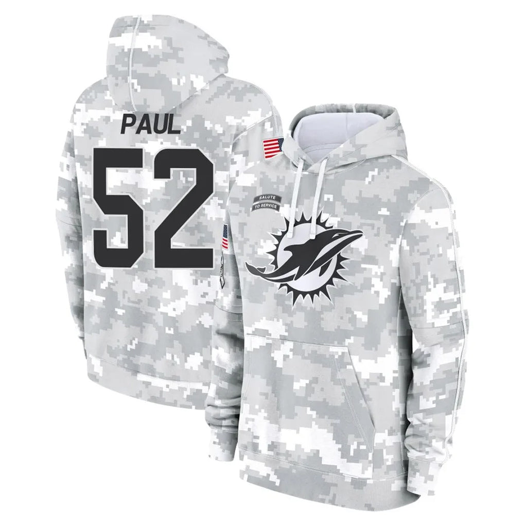 M.Dolphins #52 Patrick Paul Player Arctic Camo Salute to Service Hoodies Limited Game Qdoa Stitched Jerseys
