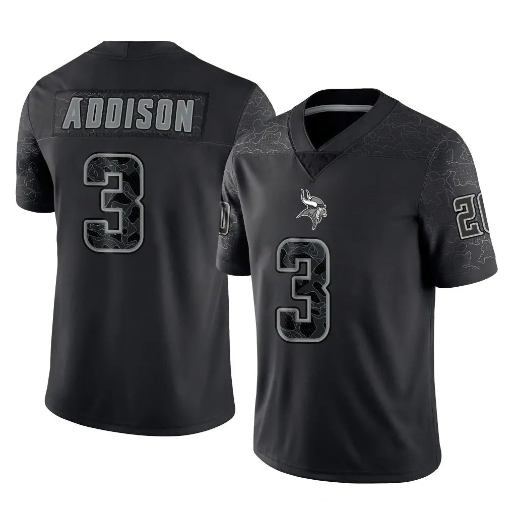 M.Vikings #3 Jordan Addison Player Black Reflective LImited Home Game Qdoa Stitched Jerseys