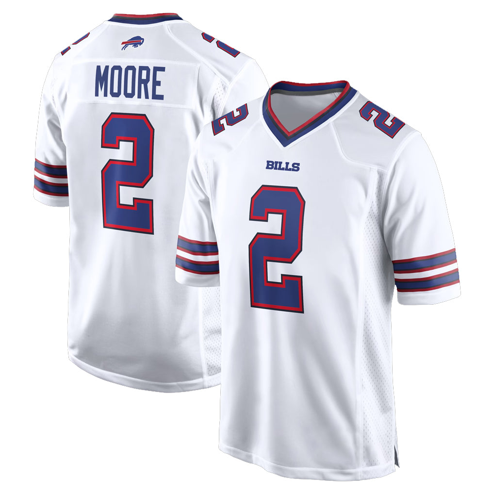B.Bills #2 DJ Moore Player White Home Game Qdoa Stitched Jerseys