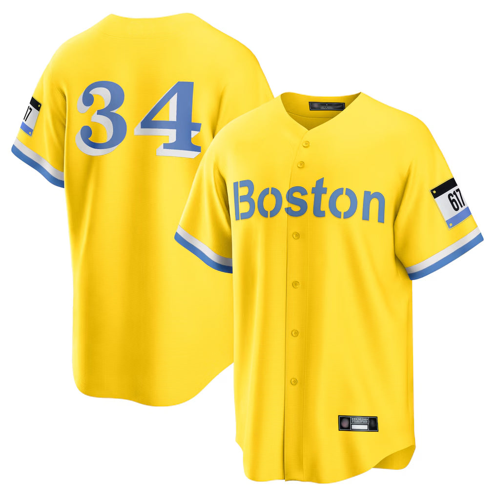 B.Red Sox #34 David Ortiz Player Yellow Home Game Qdoa Stitched Jerseys
