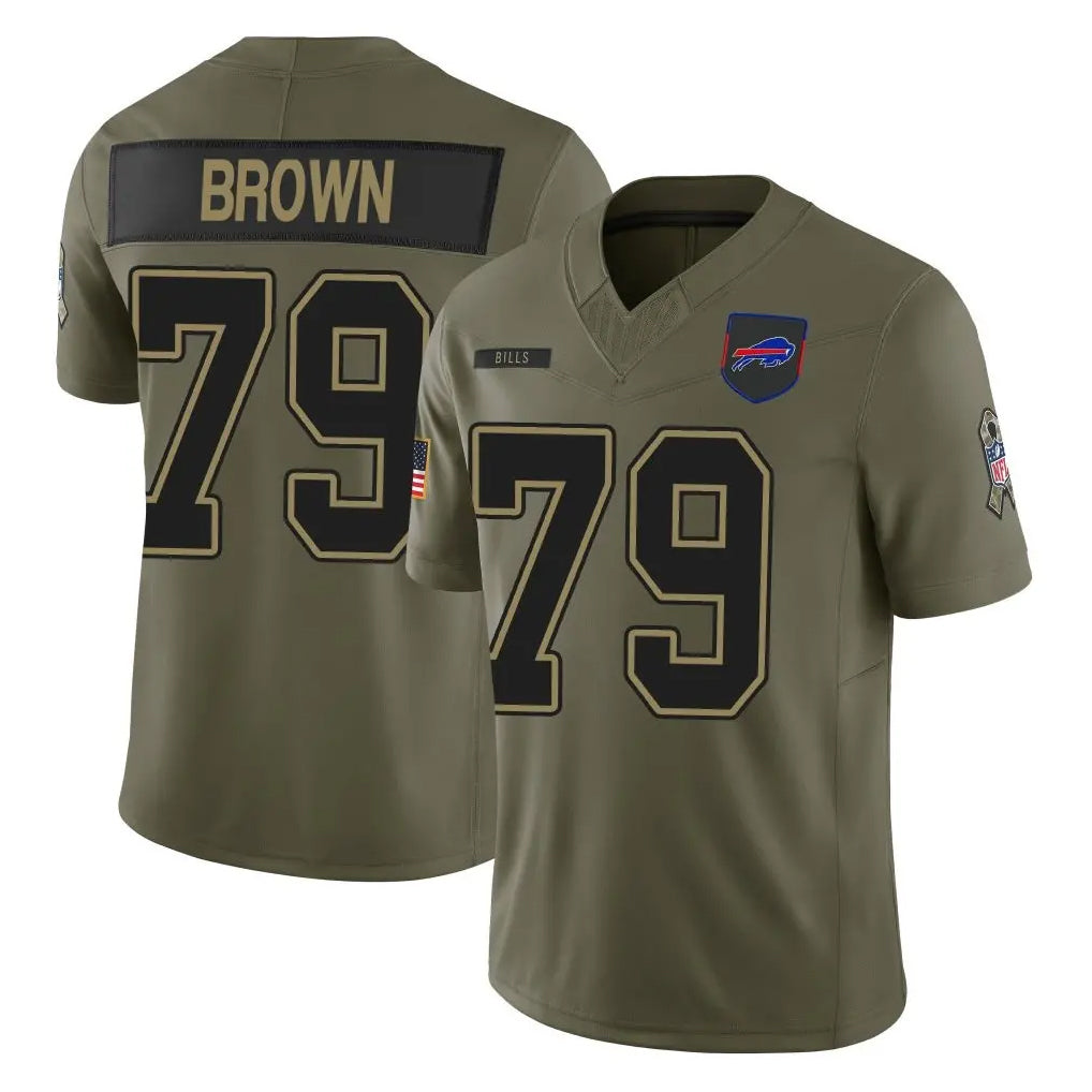 B.Bills #79 Spencer Brown Player Olive Salute To Service Limited Game Qdoa Stitched Jerseys