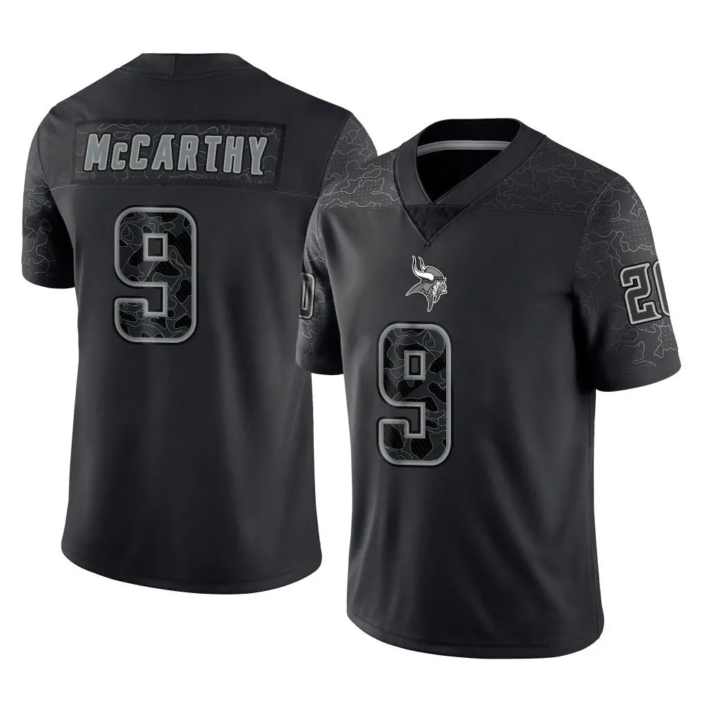 M.Vikings #9 J.J. McCarthy Player Black Reflective LImited Home Game Qdoa Stitched Jerseys