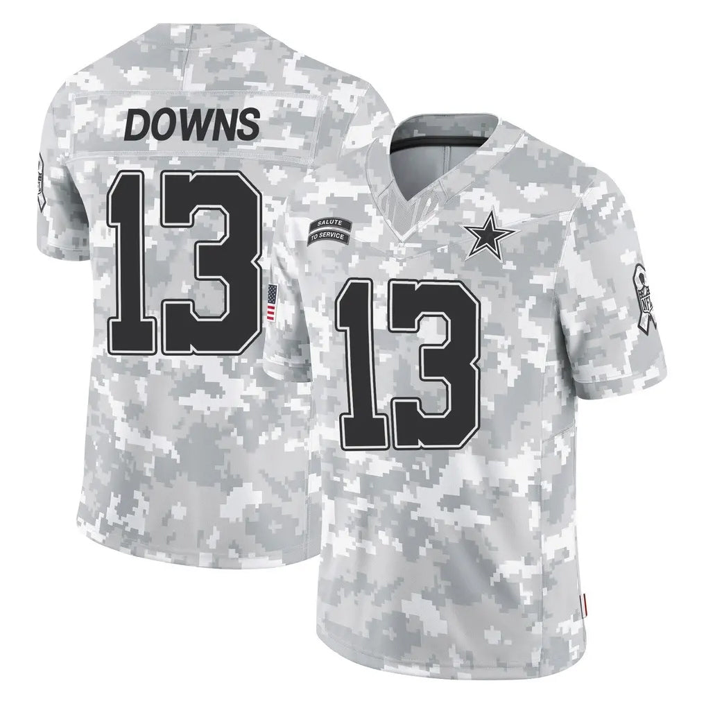 D.Cowboys #13 Caleb Downs Player Arctic Camo Salute to Service Limited Home Game Qdoa Stitched Jerseys