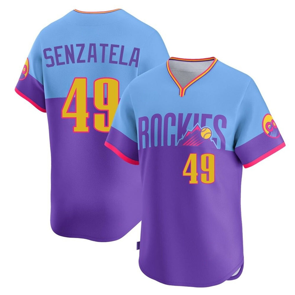 C.Rockies #49 Antonio Senzatela Player Purple-Light Blue City Connect Limited Home T-shirt Qdoa Stitched Jerseys