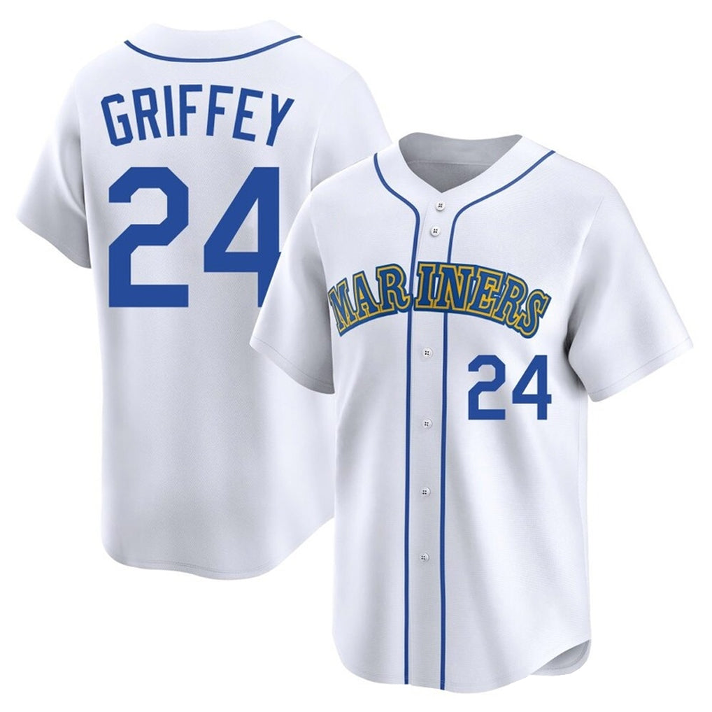 S.Mariners #24 Ken Griffey Jr Player White Pitch Fashion Game Qdoa Stitched Jerseys