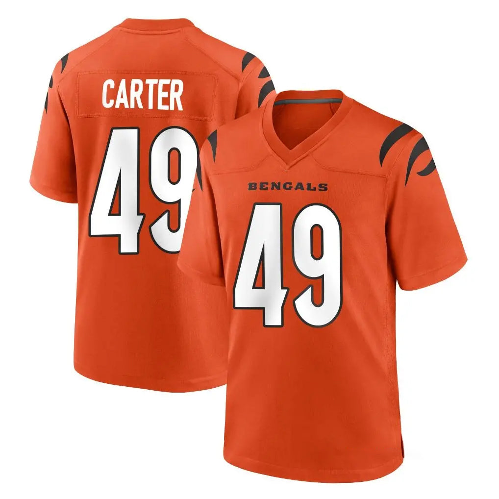 C.Bengals #49 Barrett Carter Player Orange Home Game Qdoa Stitched Jerseys