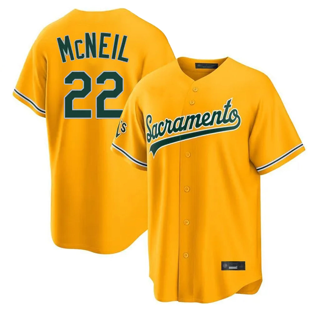 Athletics #22 Jeff McNeil Player Gold Home Game Qdoa Stitched Jerseys