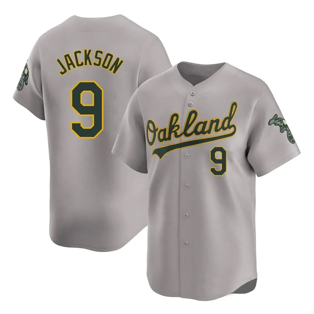 Athletics #9 Reggie Jackson Player Gray Road Limited Home Game Qdoa Stitched Jerseys