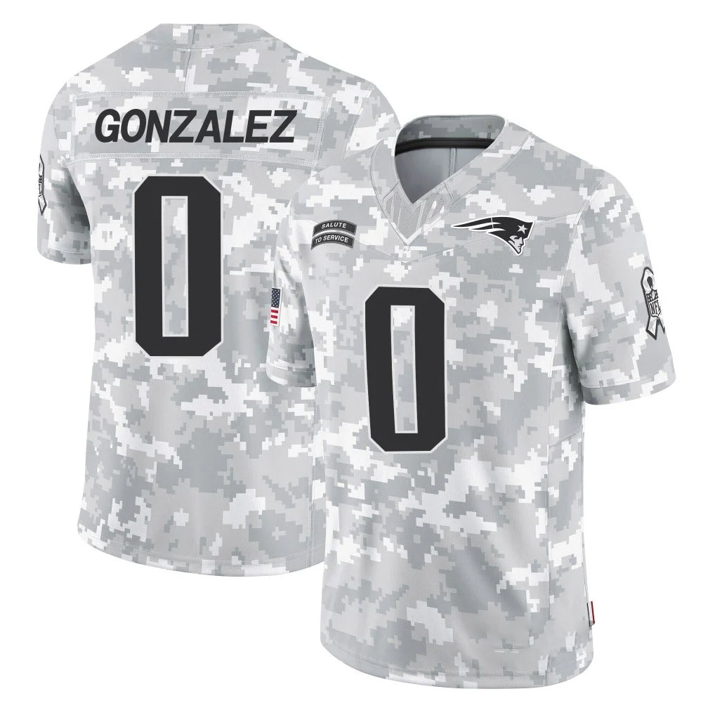 NE.Patriots #0 Christian Gonzalez Player Arctic Camo Salute To Service Limited Game Qdoa Stitched Jerseys