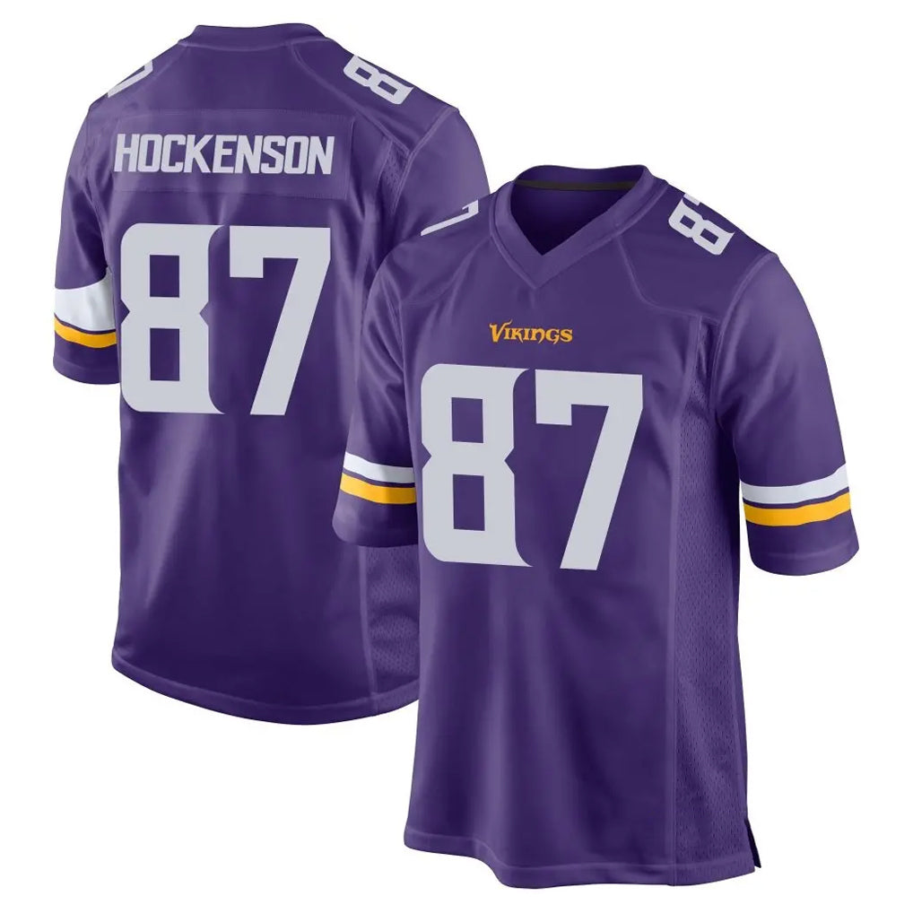 M.Vikings #87 T.J. Hockenson Player Purple Home Game Qdoa Stitched Jerseys