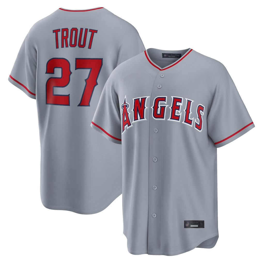 LA.Angels #27 Mike Trout Player Gray Home Game Qdoa Stitched Jerseys