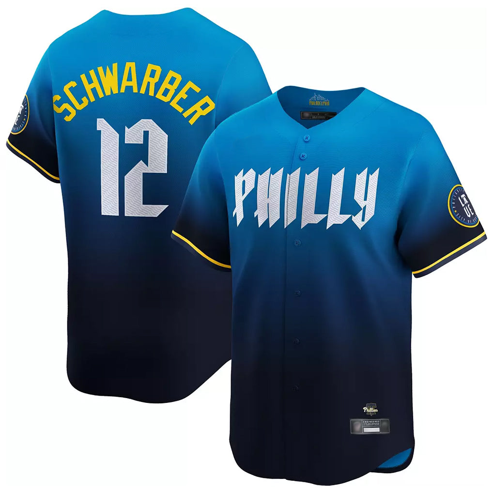 P.Phillies #12 Kyle Schwarber Player Blue City Connect Home Limited Qdoa Stitched Jerseys