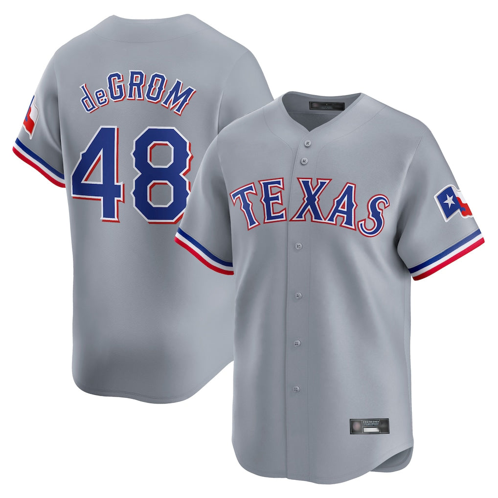 T.Rangers #48 Jacob deGrom Player Gray Home Limited Qdoa Stitched Jerseys