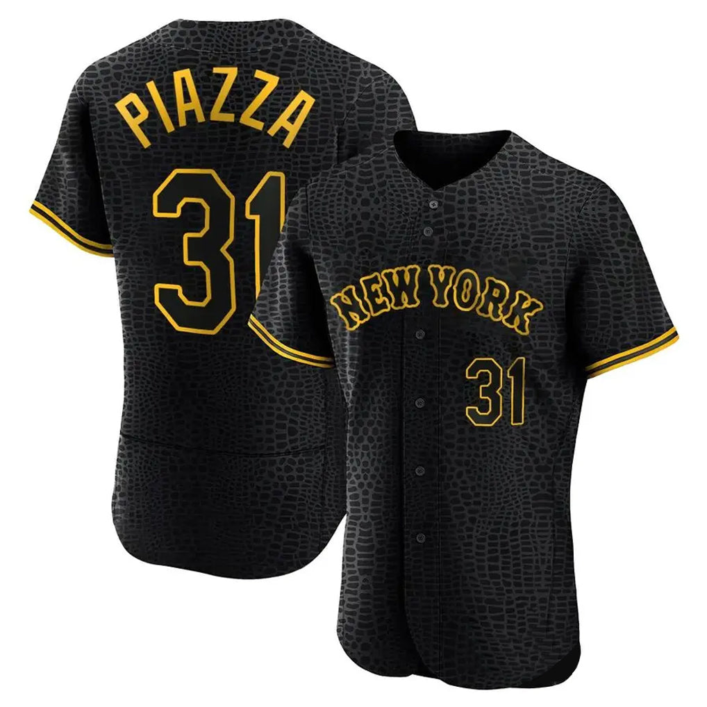 NY.Mets #31 Mike Piazza Player Black Snake Skin City Home Limited Elite Qdoa Stitched Jerseys