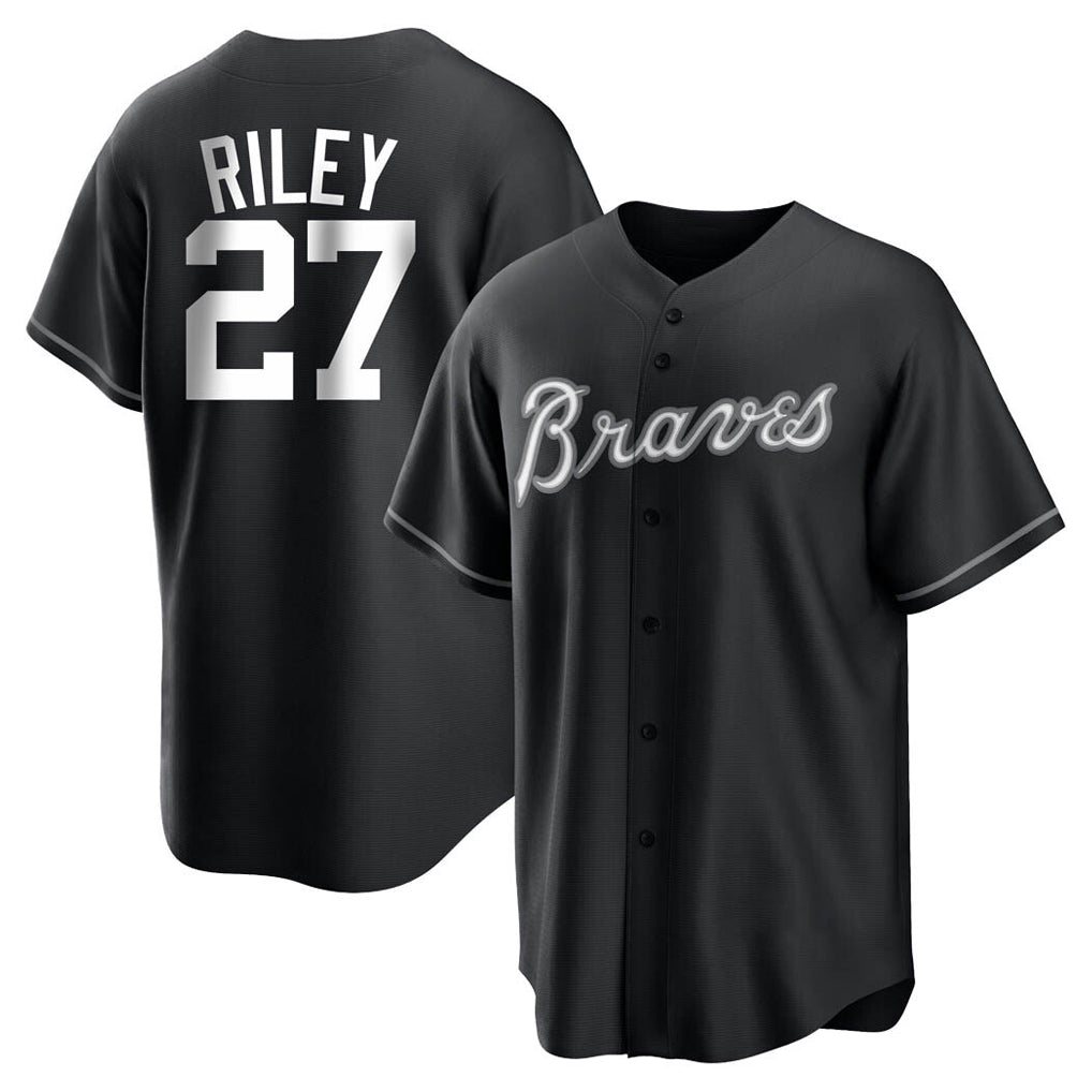 A.Braves #27 Austin Riley Player Black Home Game Qdoa Stitched Jerseys