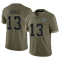 D.Cowboys #13 Caleb Downs Player Olive Salute to Service Limited Game Qdoa Stitched Jerseys