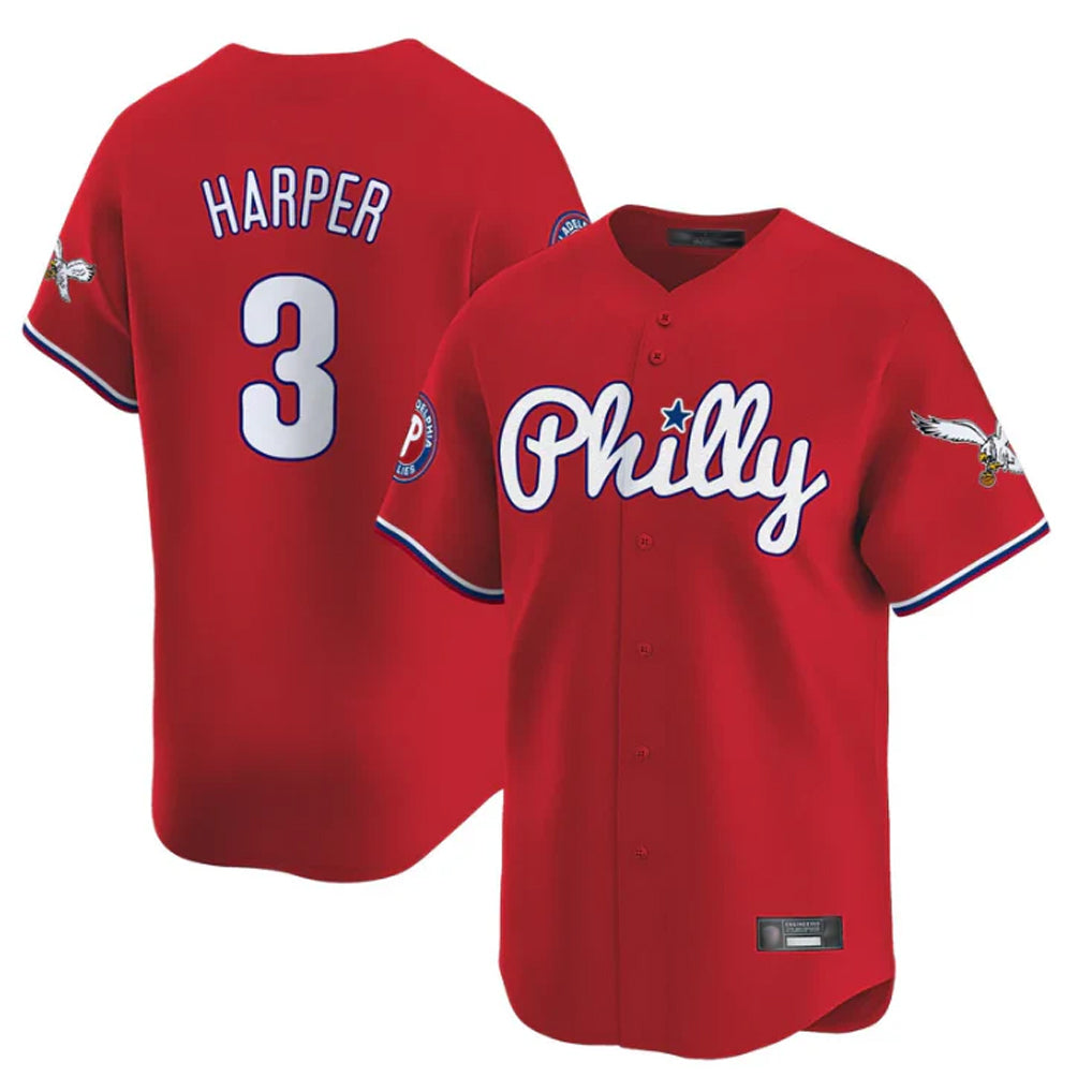 P.Phillies #3 Bryce Harper Player Red Phillies & Eagles Vapor Premier Limited Qdoa Stitched Jerseys