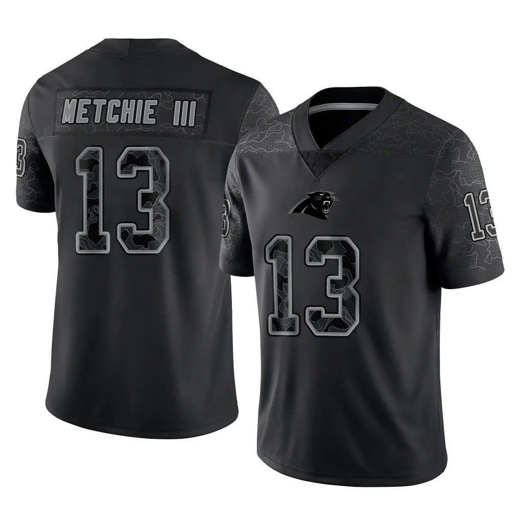 C.Panthers #13 John Metchie III Player Black Limited Reflective Game Qdoa Stitched Jerseys