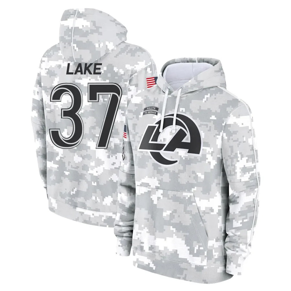 LA.Rams #37 Quentin Lake Player Arctic Camo Salute to Service Hoodies Limited Game Qdoa Stitched Jerseys