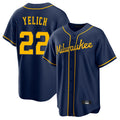M.Brewers #22 Christian Yelich Player Navy Home Game Qdoa Stitched Jerseys