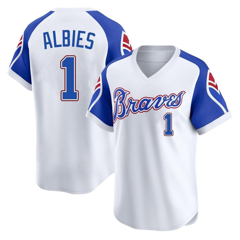 A.Braves #1 Ozzie Albies Player White Throwback Cooperstown Collection T-shirt Game Qdoa Stitched Jerseys