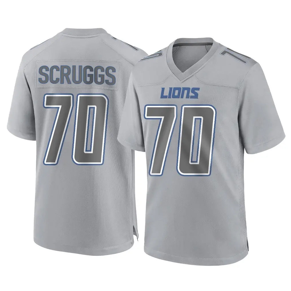D.Lions #70 Juice Scruggs Player Gray Atmosphere Fashion Home Game Qdoa Stitched Jerseys