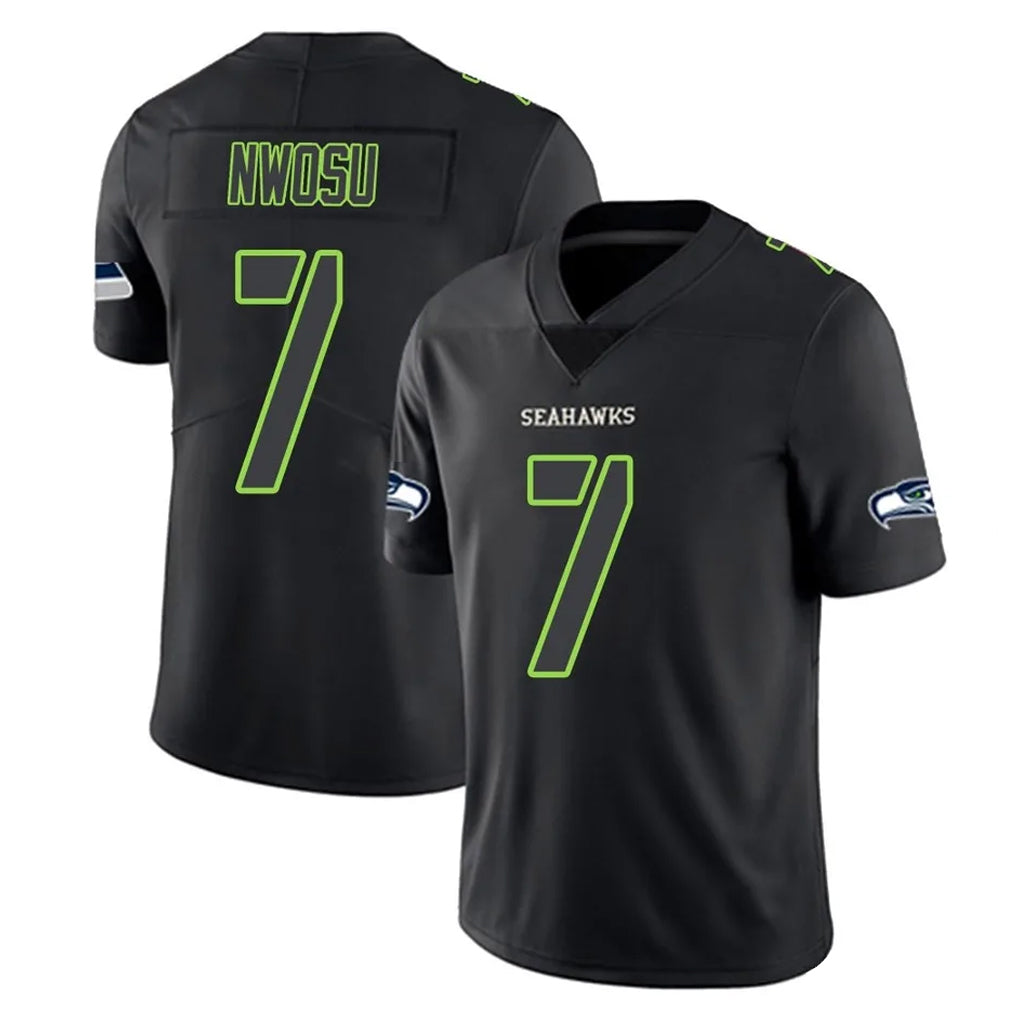 S.Seahawks #7 Uchenna Nwosu Player Black Impact Limited Home Game Qdoa Stitched Jerseys