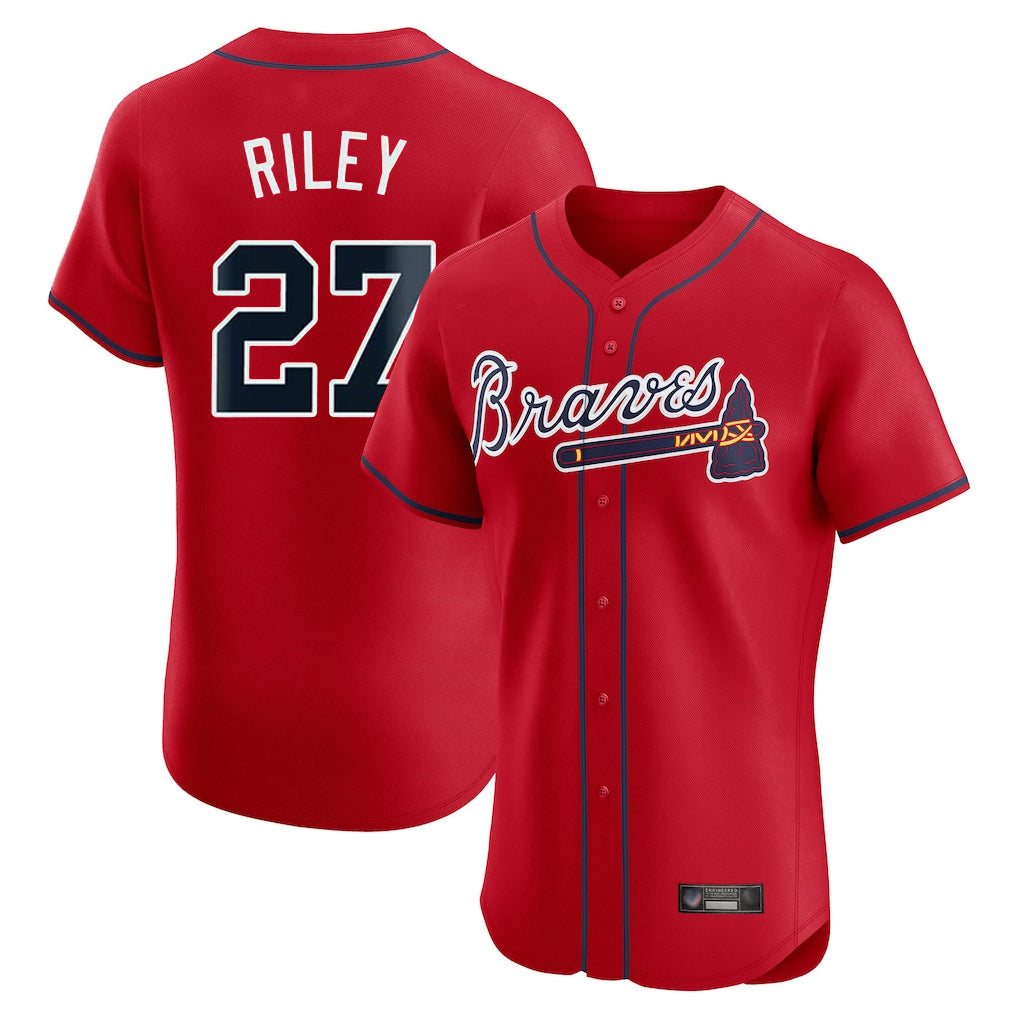 A.Braves #27 Austin Riley Player Red Limited Elite Home Game Qdoa Stitched Jerseys
