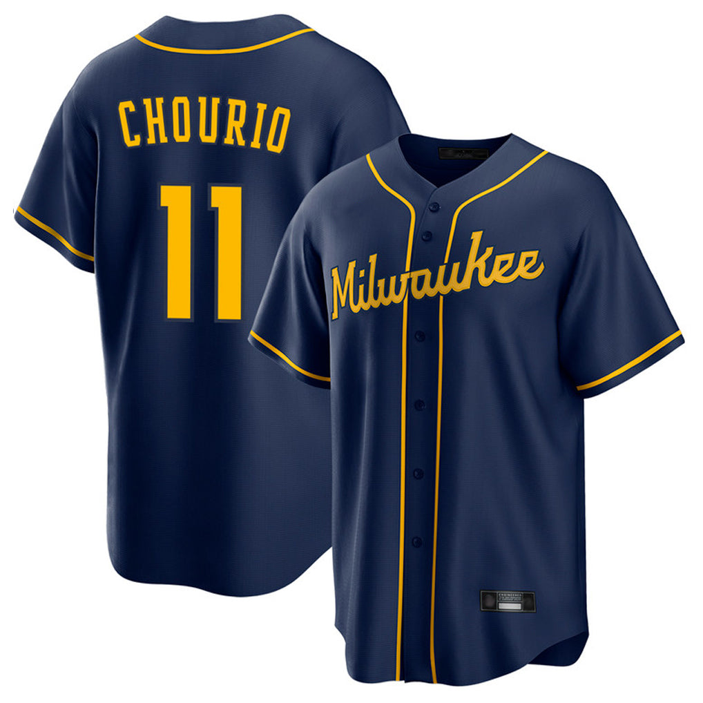 M.Brewers #11 Jackson Chourio Player Navy Home Game Qdoa Stitched Jerseys