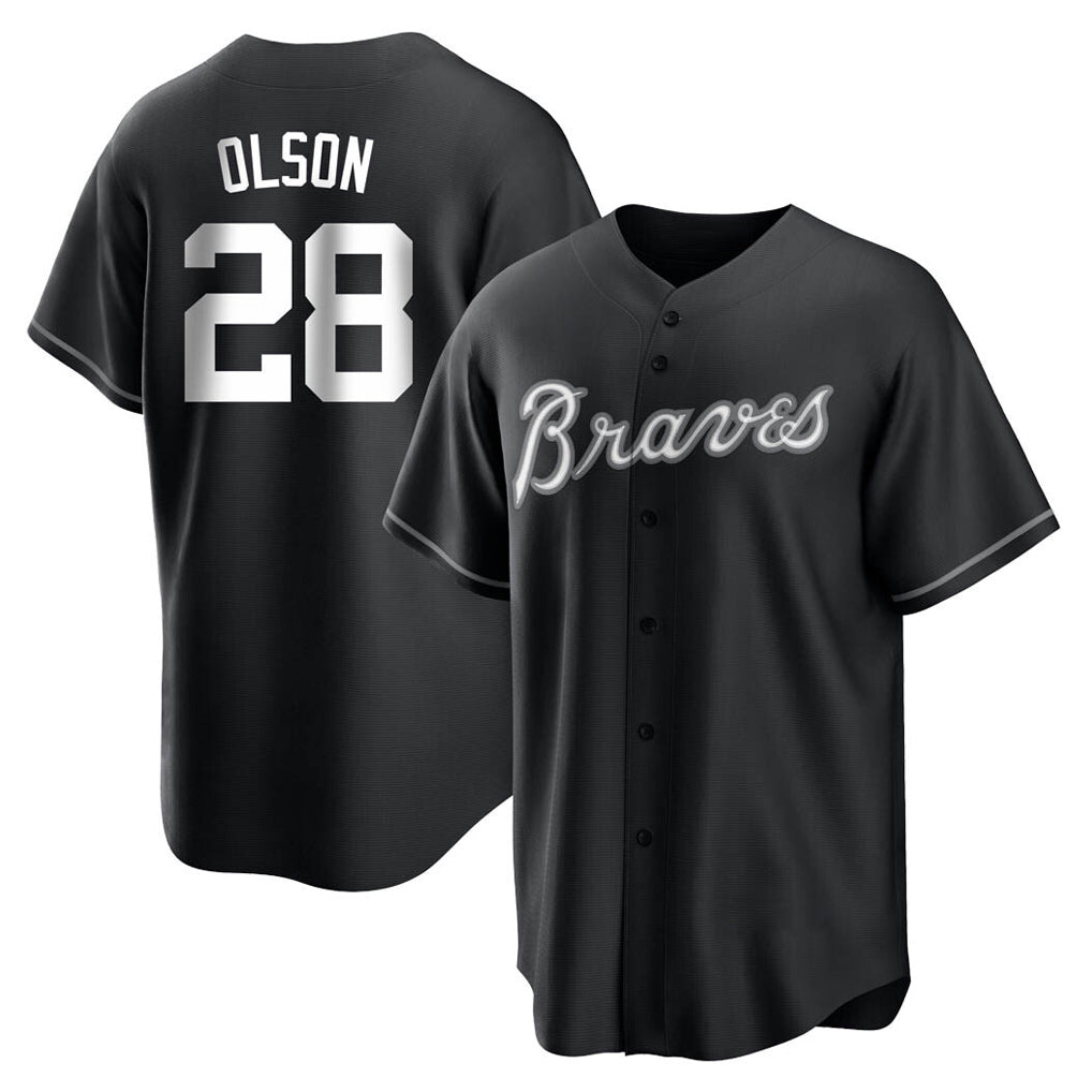 A.Braves #28 Matt Olson Player Black Home Game Qdoa Stitched Jerseys