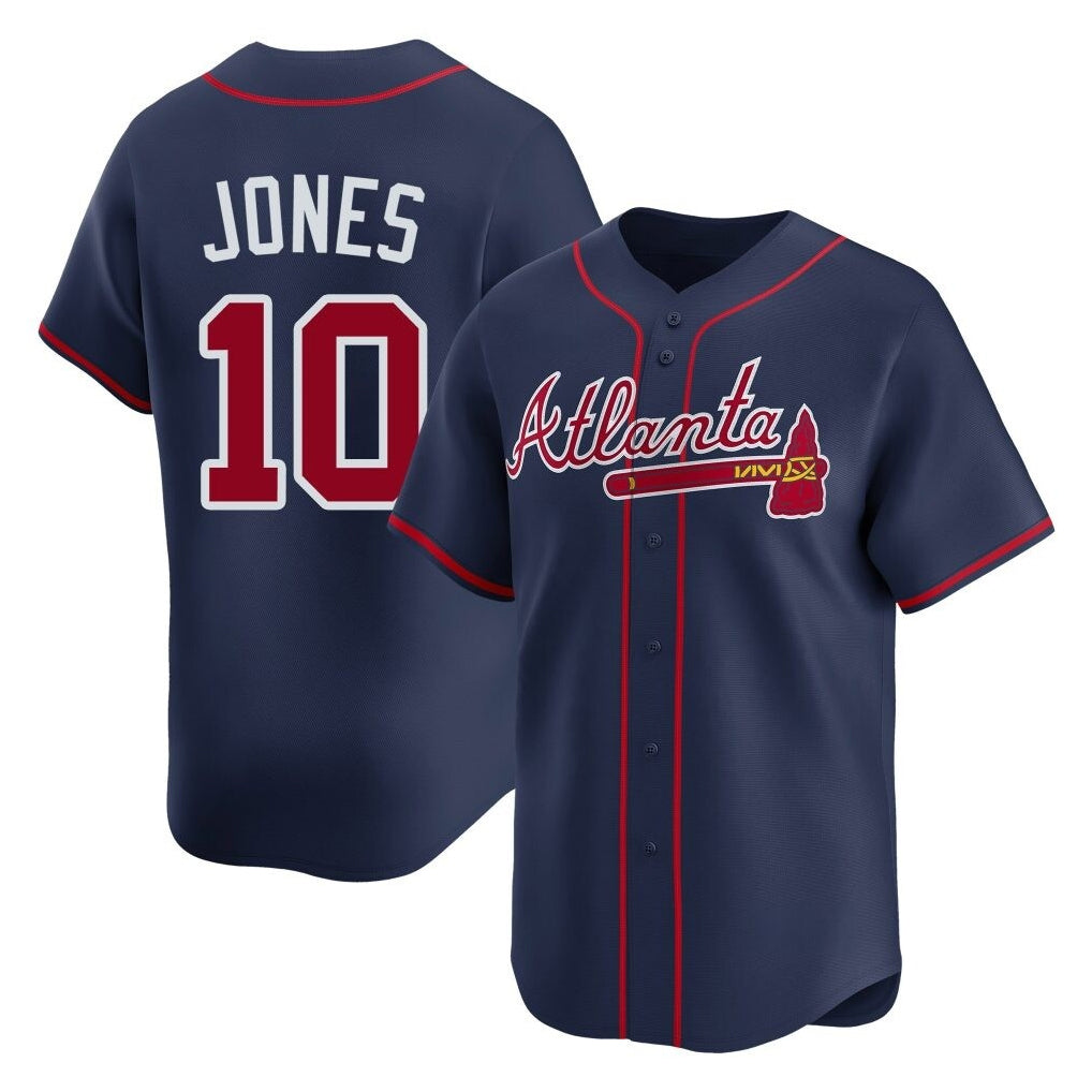 A.Braves #10 Chipper Jones Player Navy Limited Home Game Qdoa Stitched Jerseys