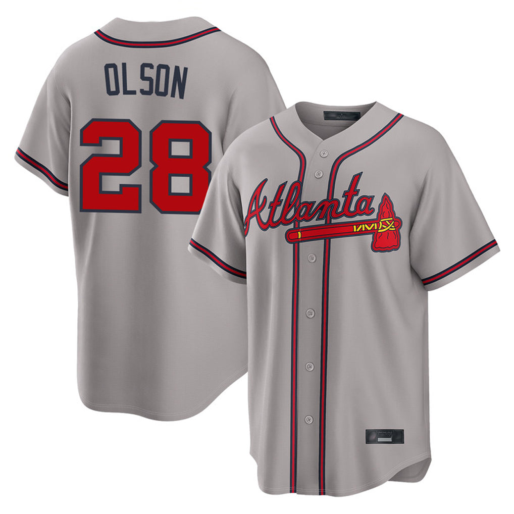 A.Braves #28 Matt Olson Player Gray Home Game Qdoa Stitched Jerseys