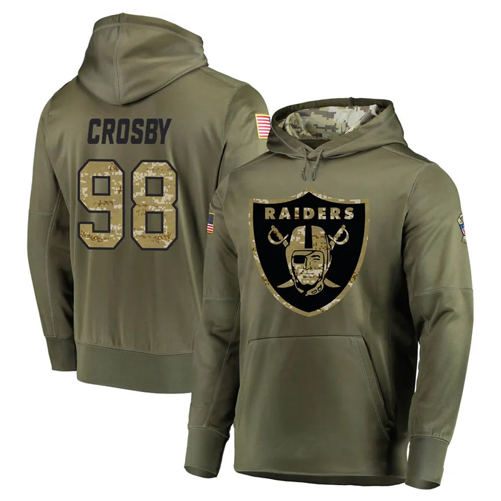 LV.Raiders #98 Maxx Crosby Player Olive Salute to Service Pullover Hoodies Home Game Qdoa Stitched Jerseys