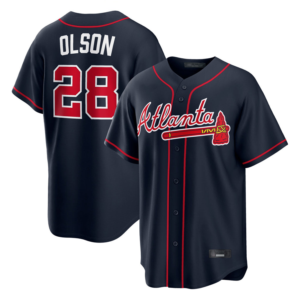 A.Braves #28 Matt Olson Player Navy Home Game Qdoa Stitched Jerseys