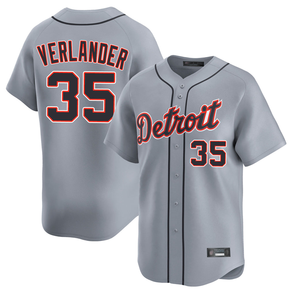 D.Tigers #35 Justin Verlander Player Gray Home Limited Qdoa Stitched Jerseys