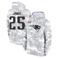 NE.Patriots #25 Marcus Jones Player Arctic Camo Salute to Service Pullover Hoodies Limited Game Qdoa Stitched Jerseys