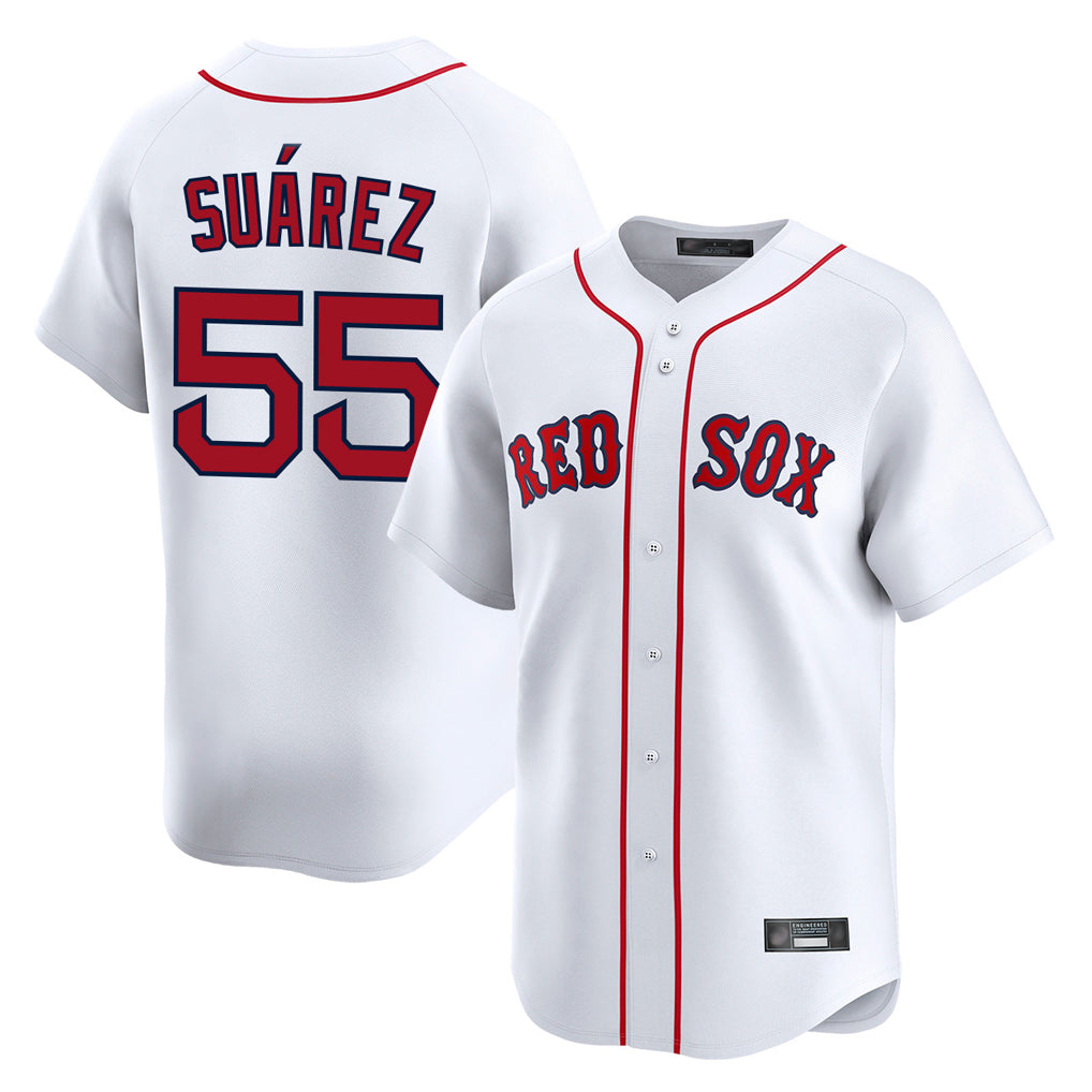 B.Red Sox #55 Ranger Su¨¢rez Player White Limited Home Game Qdoa Stitched Jerseys