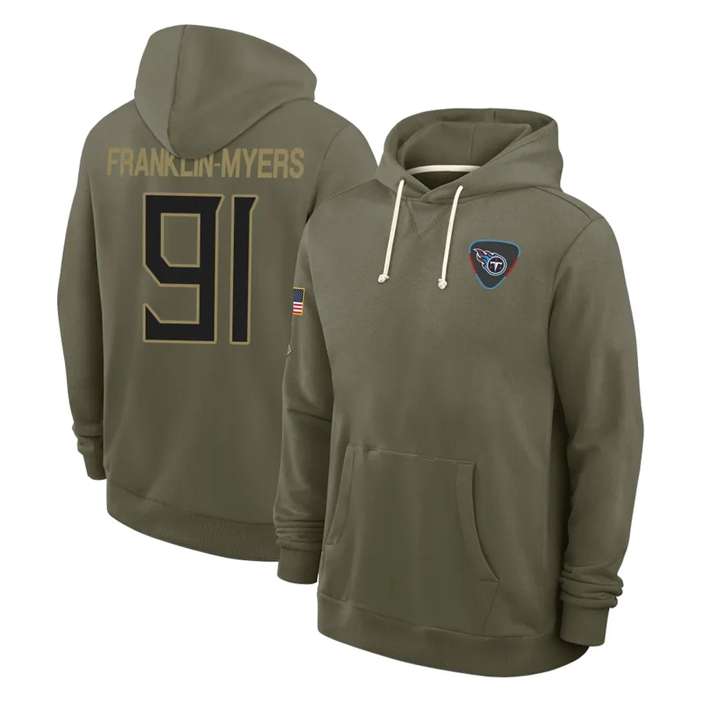 T.Titans #91 John Franklin-Myers Player Olive Salute to Service Hoodies Home Game Qdoa Stitched Jerseys
