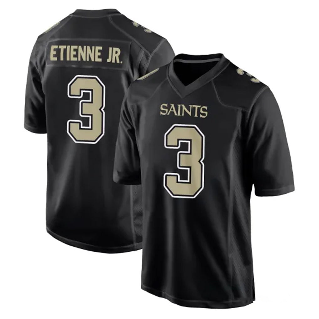 NO.Saints #3 Travis Etienne Jr. Player Black Carbon Fashion Home Game Qdoa Stitched Jerseys