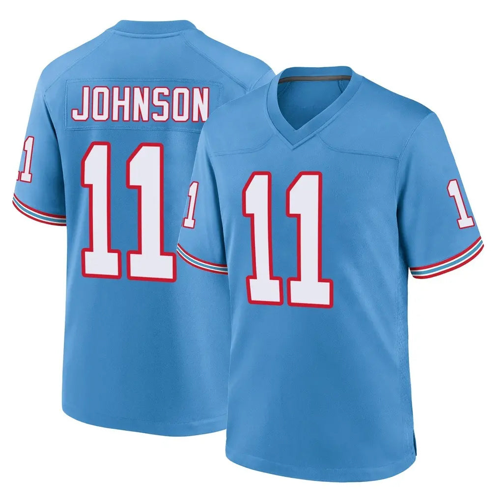 T.Titans #11 Jermaine Johnson II Player Light Blue Oilers Throwback Home Game Qdoa Stitched Jerseys