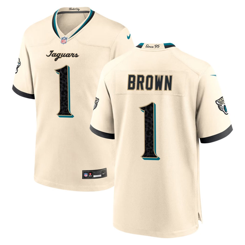 J.Jaguars #1 Montaric Brown Player Natural 2026 Rivalries Collection Game Qdoa Stitched Jerseys