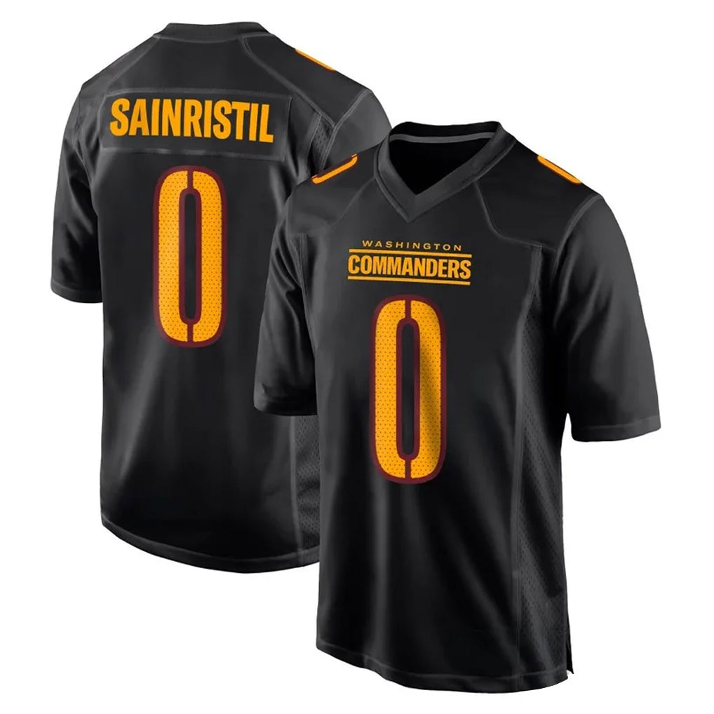 W.Commanders #0 Mike Sainristil Player Black Carbon Fashion Home Game Qdoa Stitched Jerseys