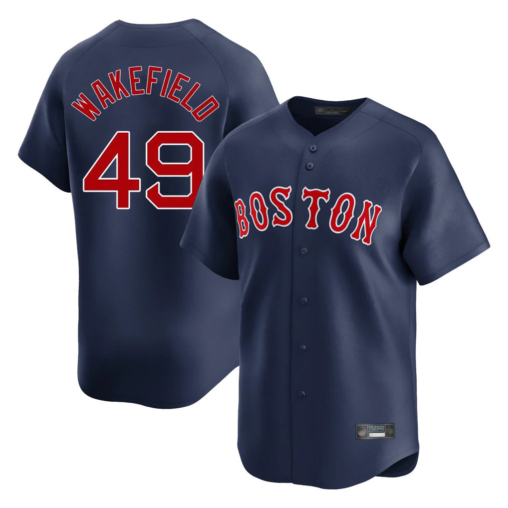 B.Red Sox #49 Tim Wakefield Player Navy Limited Home Game Qdoa Stitched Jerseys